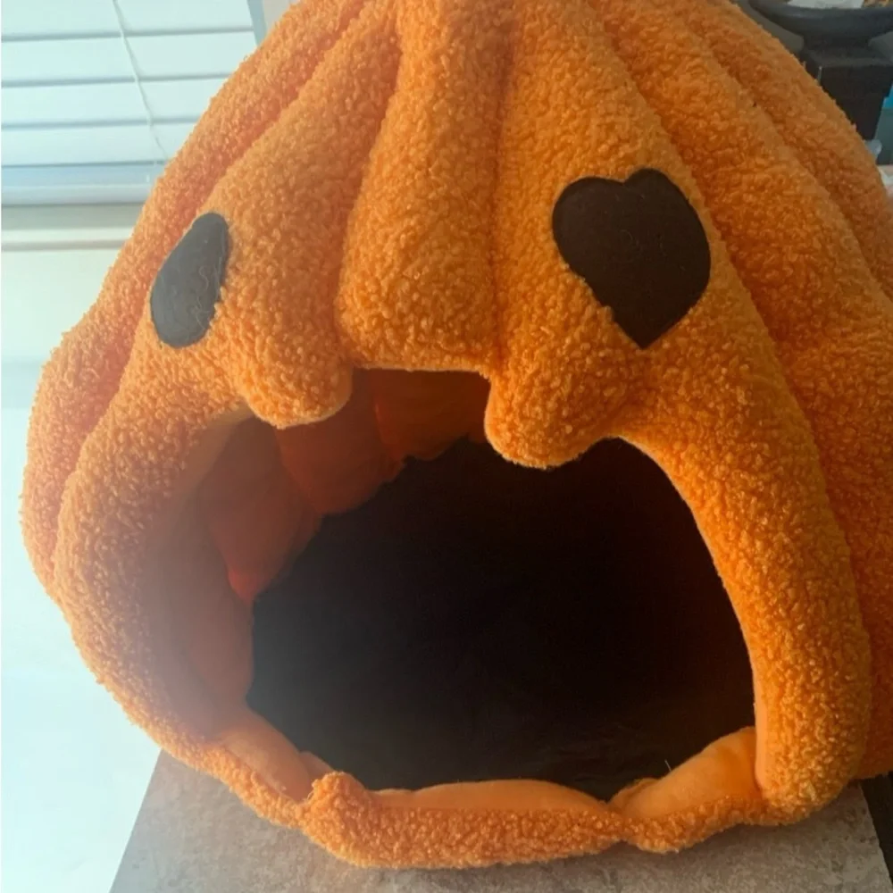 Cozy Halloween Pumpkin Pet Bed Plush, Thickened Warmth For Cats & Small Dogs